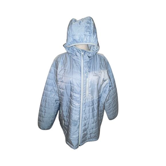 LL Bean Women’s 3X Plus Light Blue Packable PrimaLoft Puffer Jacket Hooded - Picture 4 of 8